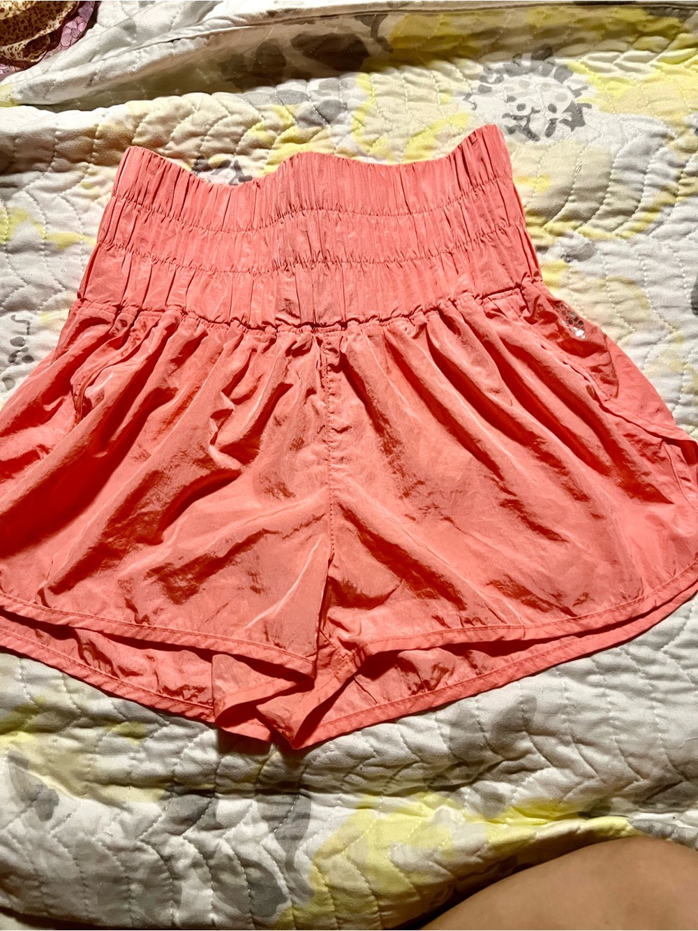 Free People High-Waist Coral Pink Smocked Shorts